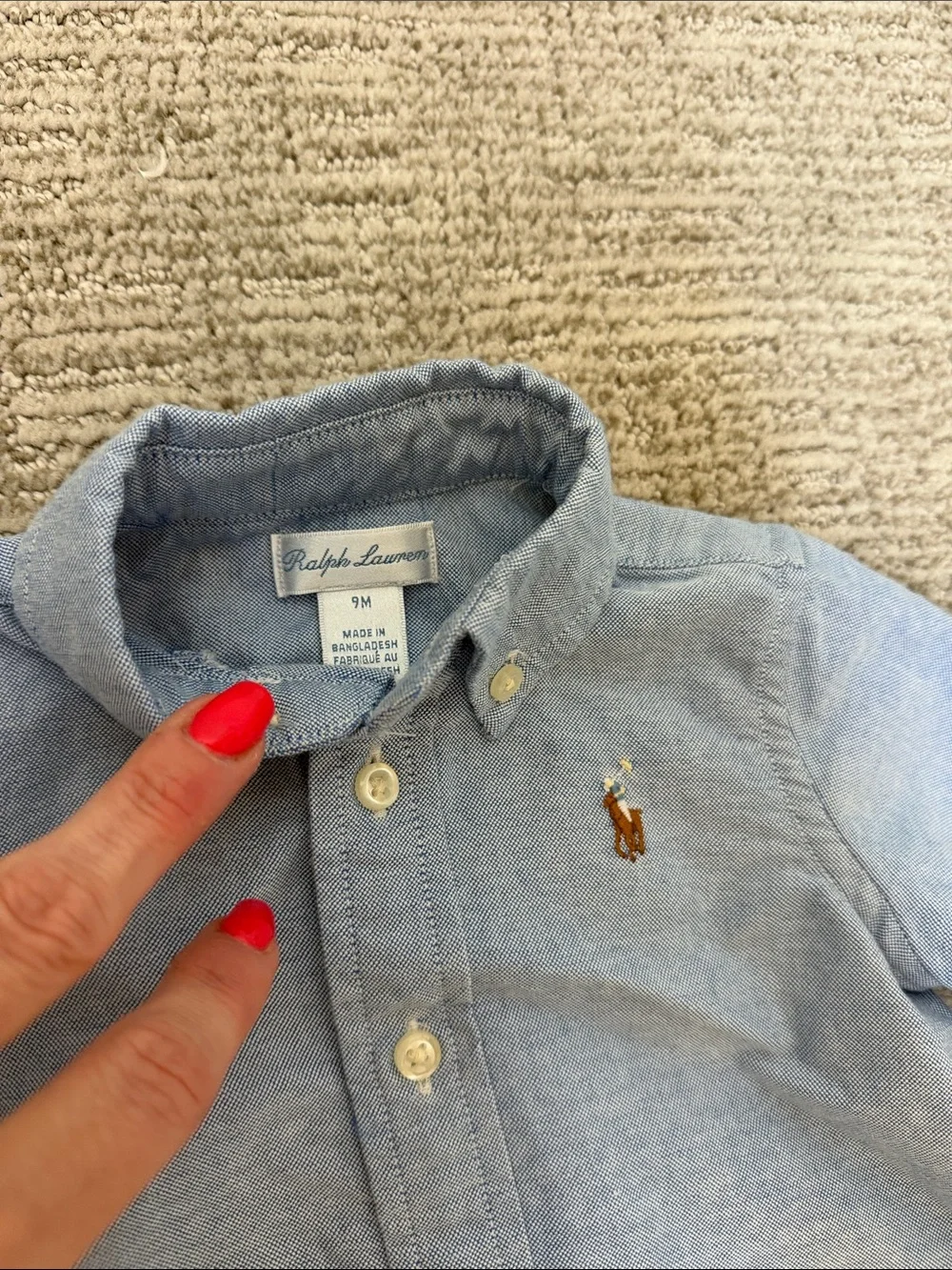 9 M Ralph Lauren Light Blue Button-Front Shirt with Navy Pants Set